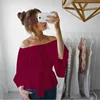 Блузка женская шифоновая с открытыми плечами, рукавом три четверти и баской ► Фото 2/6