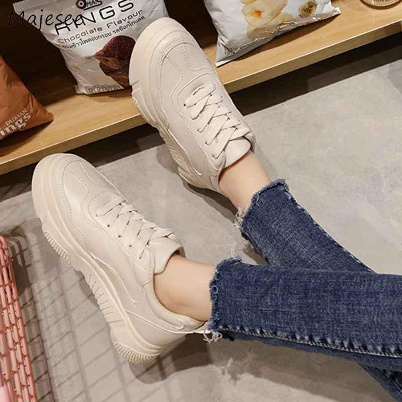 

Vulcanize Shoes Women New Students All-match Korean Style Chic Womens High Quality Platform Simple Solid Color Leisure Female