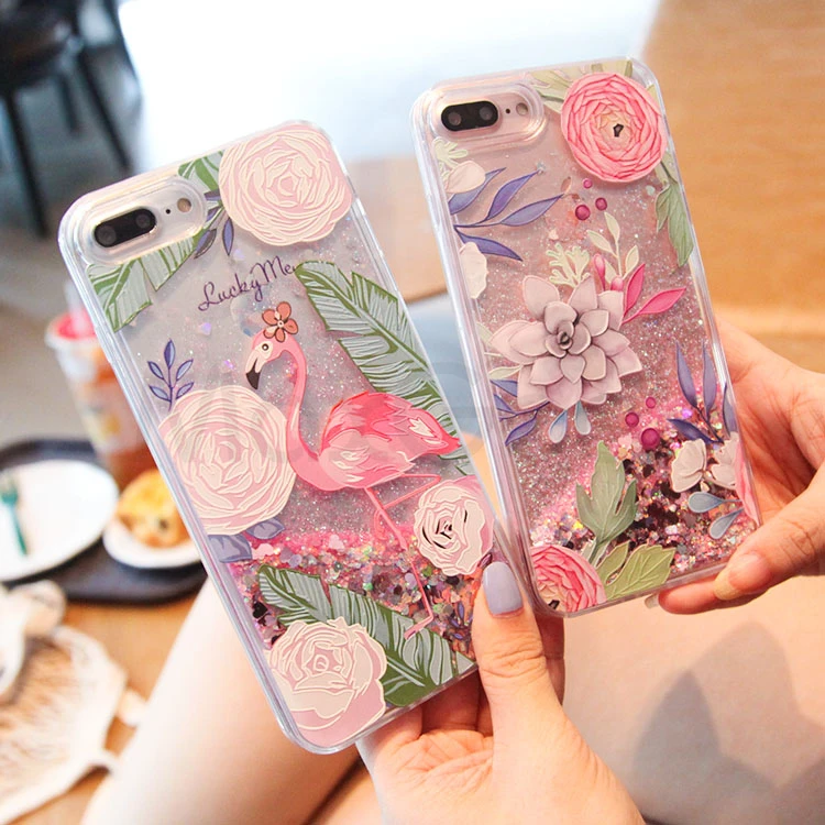 

Cute Cartoon Unicorn Liquid Quicksand Glitter Case For iphone 7 8 plus Cover for iphone 6 6s X 10 Flamingos Coque Fundas