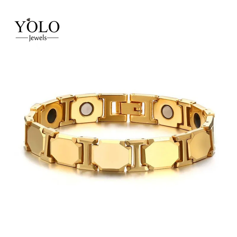 

Men's Fashion Tungsten Carbide Golden Bracelet Never-oxidize Hypo-allergenic Release Negative Ions Bracelet