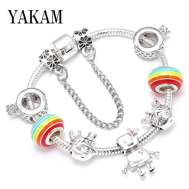 

Fit European Original Bracelet O Shape Crown Prince Robot Bead Color Rainbow Glass Beads Charm Bayan Jewelry Making DIY Berloque