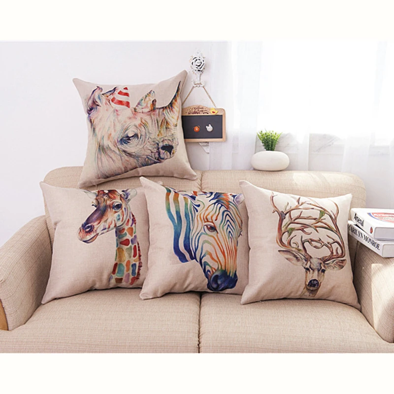 Colorful Animals Cushion Cover Animal Pillow Covers Giraffe Deer Zebra Pillow Case for Home Decoration Pillowcase