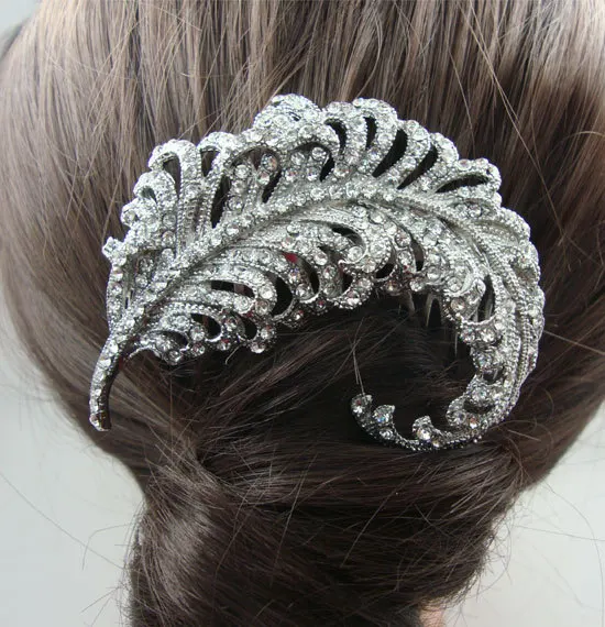 Nuptiale accessoires cheveux de mariage peigne nuptiale strass cristal plumes de paon peigne demoiselle bijoux