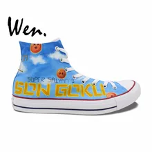 Вэнь аниме Дизайн пользовательские ручной росписью обувь Dragon Ball Сон Гоку высокие холщовые кроссовки для Для мужчин Для женщин Подарки