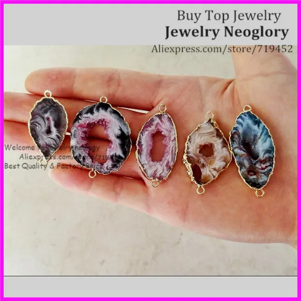 

5pcs Mixed Colors Geode Leopard Stone Druzy Pendant Beads,Natural Geode Druzy Quartz Slice Stone Gem Stone Connector