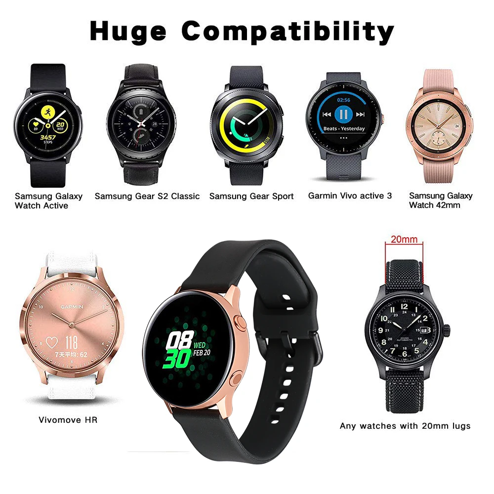 20 мм силиконовый ремешок для часов samsung Galaxy Watch 42 мм/gear Sport/Garmin Vivoactive 3/Vivoactive 3 Music/Forerunner 645 ремешок