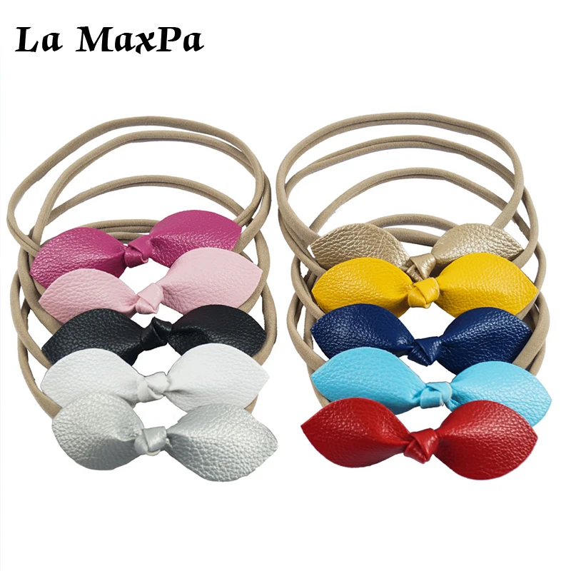 

5Pieces/set Leather Bow Baby Headband For Girls Kid Elastic Nylon Hairband Baby Clothing Leaves Hair Accessories Headwraps