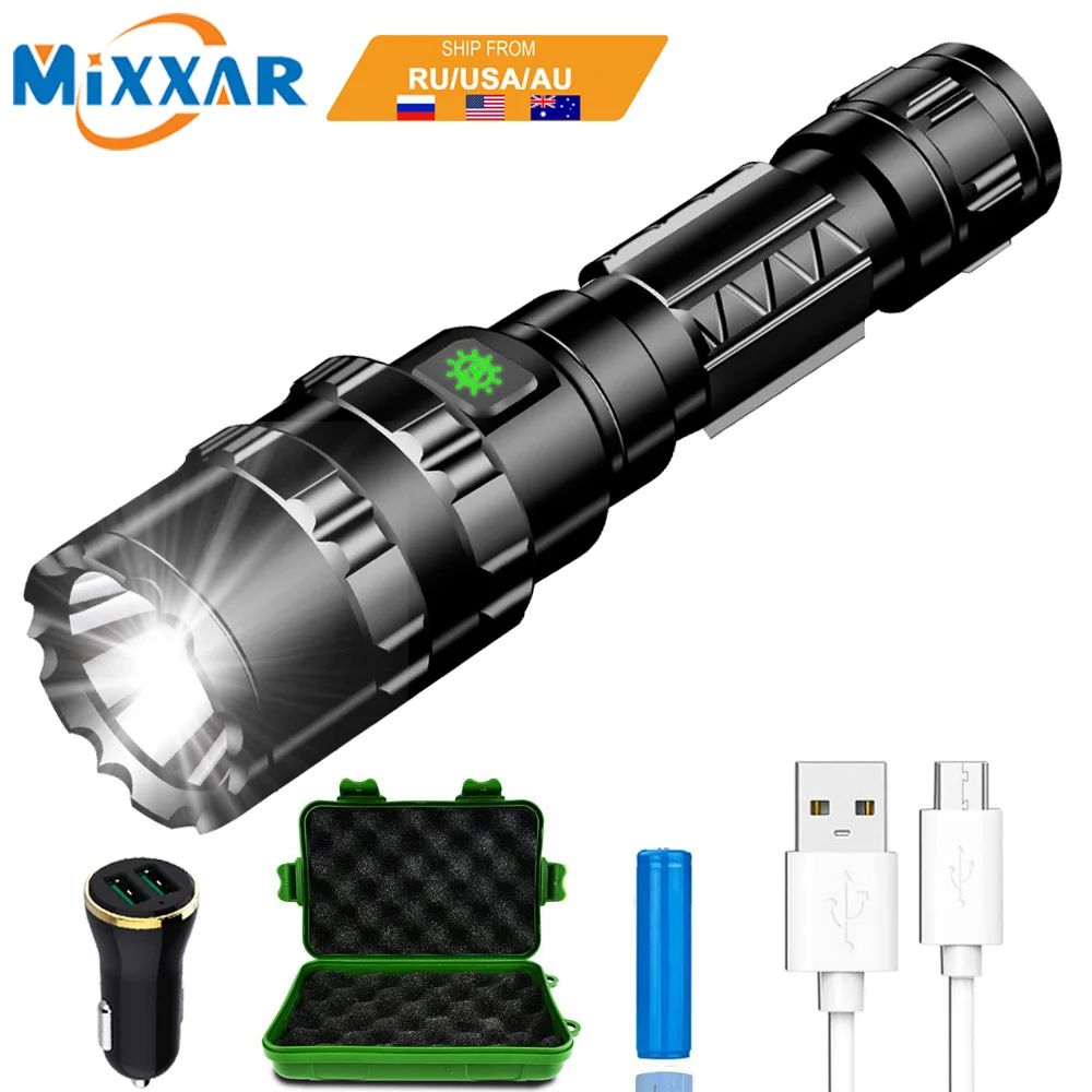 

EZK20 Dropshipping L2 Rechargeable Tactical Flashlight 10000 Lumens LED Torch Water Resistant 5 Modes for Camping Hiking