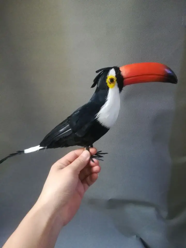 Настоящая птица черные перья Тукан модель большой 45 см большой рот Тукан украшения сада съемок реквизит игрушка подарок h1450