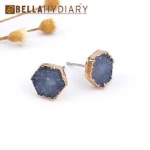 Мода Bijoux богемные женские склоны геометрические маленькие шестигранные серьги женские ювелирные изделия из друзы серьги-гвоздики с эпоксидной смолой серьги-гвоздики