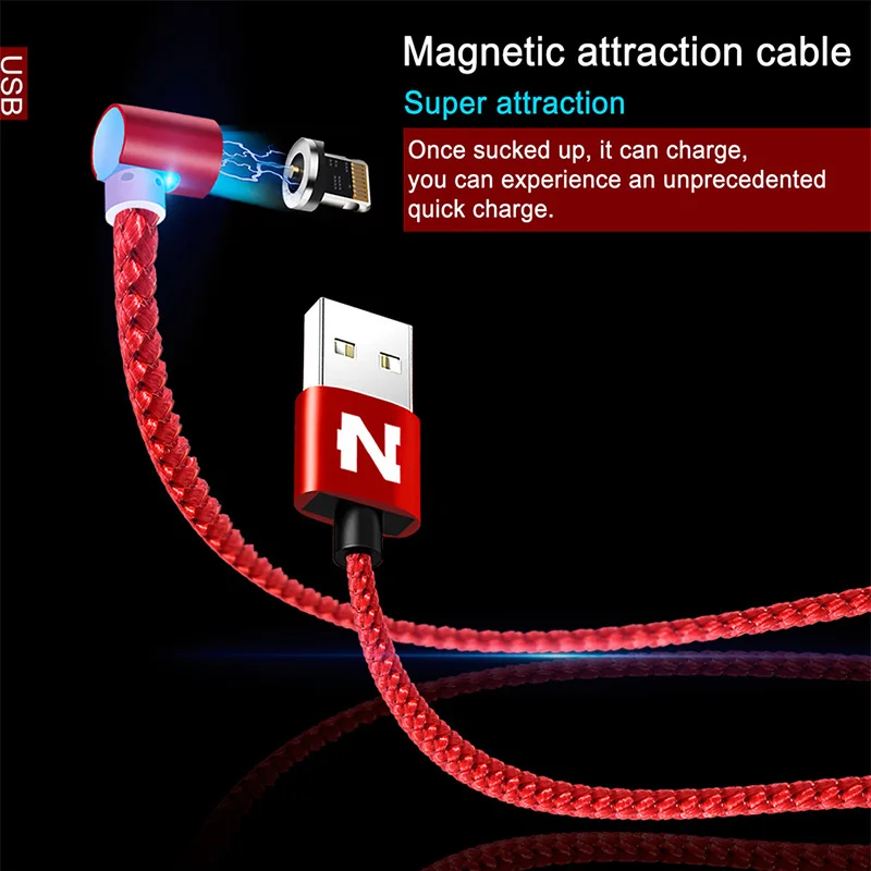 90 градусов магнит светодиодный светильник кабель для iPhone 6 6s 7 8 Plus X XS MAX XR 5 5SE USB Micro type C Зарядка для samsung S8 S9 зарядное устройство