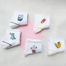 Для женщин и девочек хлопковые короткие носки; зимние теплые в рубчик с яркими рисунками из мультфильма про динозавров банан/Динозавр/ракета/карандаш/молоко почтовый ящик Stri