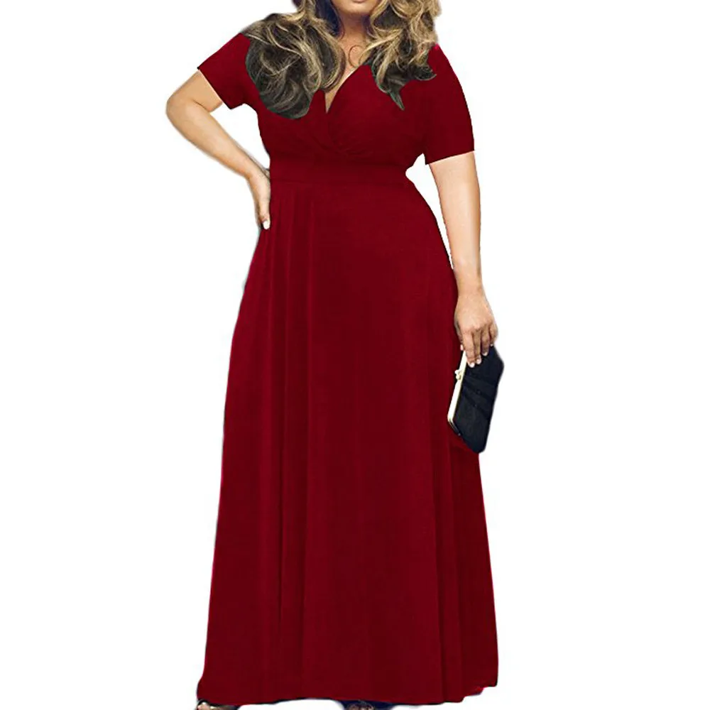 Горячая мода, вечерние, красные, синие, черные элегантные платья размера плюс 5XL, женские летние макси длинные платья, платье с коротким рукавом Vestidos - Цвет: Красный