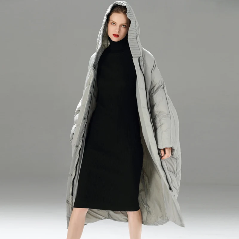 2019 Long Cocoon White Duck Down Jacket Woman Parka Causal Goose Feather Coat Plus Size Loose Hooded Outerwear Clothes   fashion