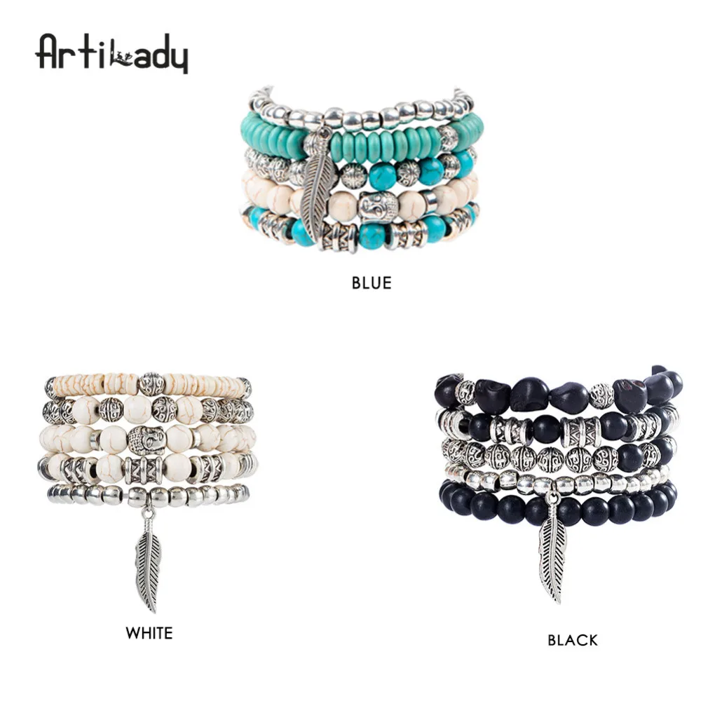 Billige Artilady buddha perlen 5 stücke set armbänder boho stein armband set für frauen erklärung schmuck party geschenk