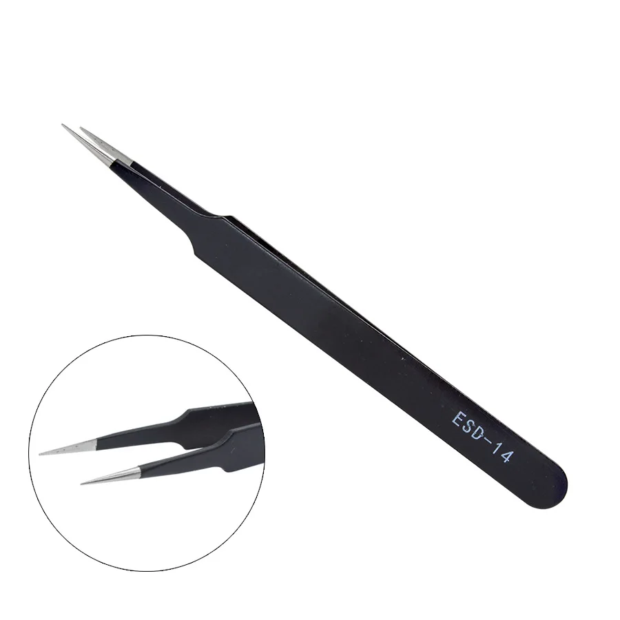 DIYWORK ESD-14 ESD-15 anti-static bending straight tip tweezers precision welding tweezers set electronic ESD tweezers tool