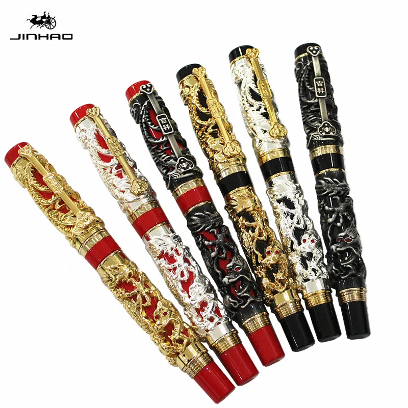 Роскошные подарочные ручки Jinhao серый и красный 3D Дракон и Феникс авторучка 0,5 мм Металлические чернильные ручки офисные принадлежности