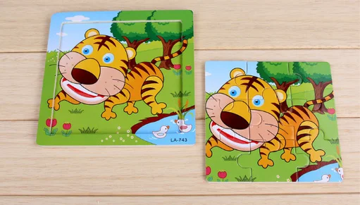 

Children Wooden Jigsaw Puzzles 9 pieces Educational Animal Cartoon Patterns
