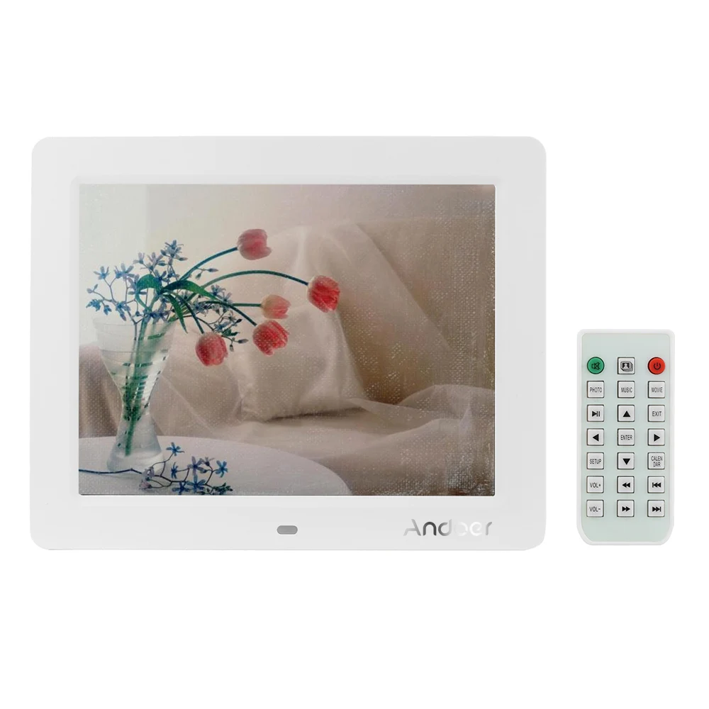 Andoer 1" Экран ЖК-дисплей цифровая фоторамка 800*600 Поддержка MP3 MP4 электронный календарь часы Функция с пультом дистанционного управления - Цвет: Белый