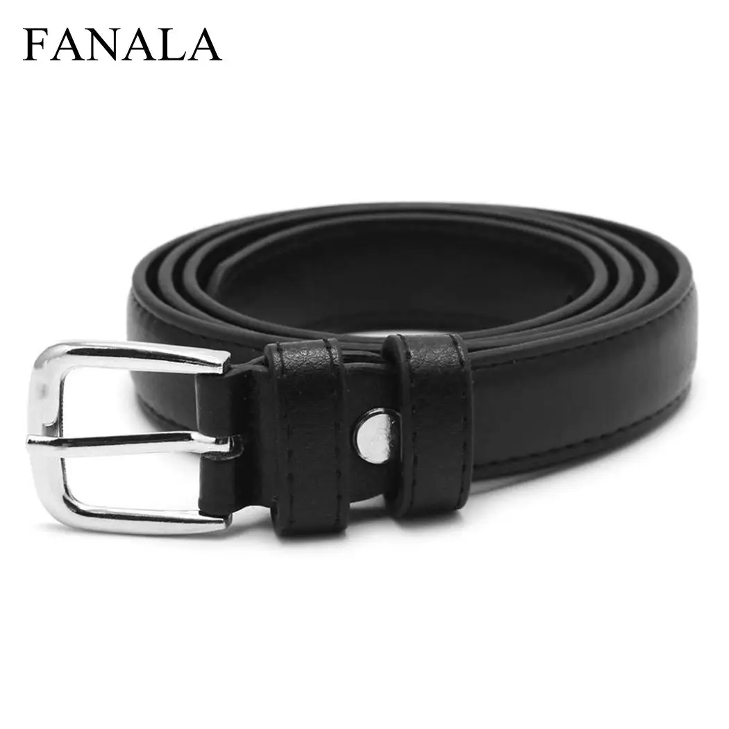 Hot Fashion Women Belts Leather Metal Pin Solid PU Leather Strap Buckle