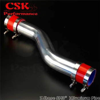 

76mm 3" inch 40 Degree Z / S Shape Aluminum Intercooler Pipe Piping Tube hose + Silicone hose w/ T-clamps