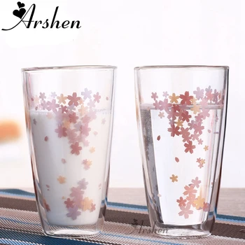 

Arshen Cherry Blossoms 350ML Double Wall Shot Glass Clear Handmade Heat Resistant Tea Drink Cups Healthy Drink Mug Coffee Glass