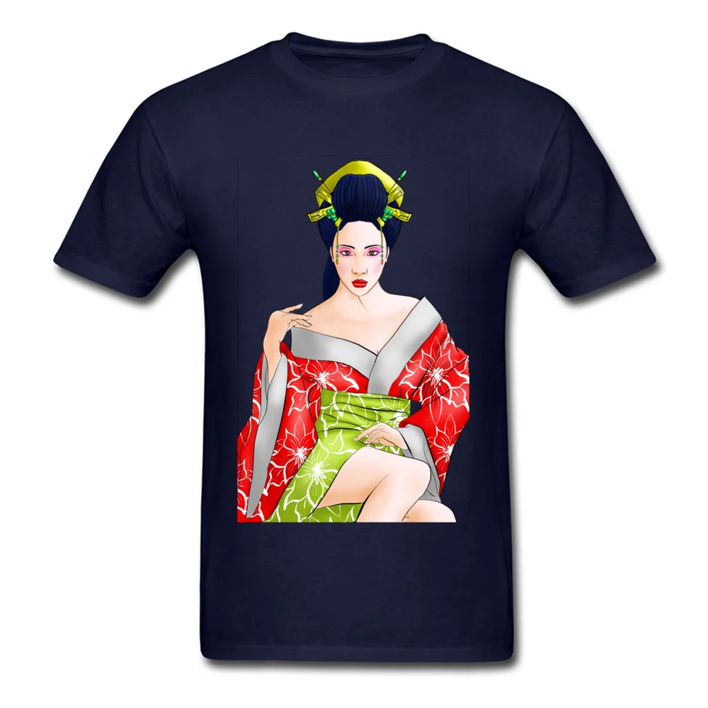 Red Lotus Geisha Cotton Fabric Tops Shirts for Students Print T Shirt Casual Graphic Round Collar Sweatshirts Short Sleeve Red Lotus Geisha navy