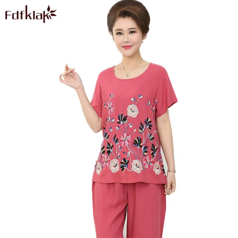 

Fdfklak Casual Summer Pajamas Women Printing Female Sleepwear Set Home Clothes for Women Pyjamas Plus Size Pijamas Sets 3XL