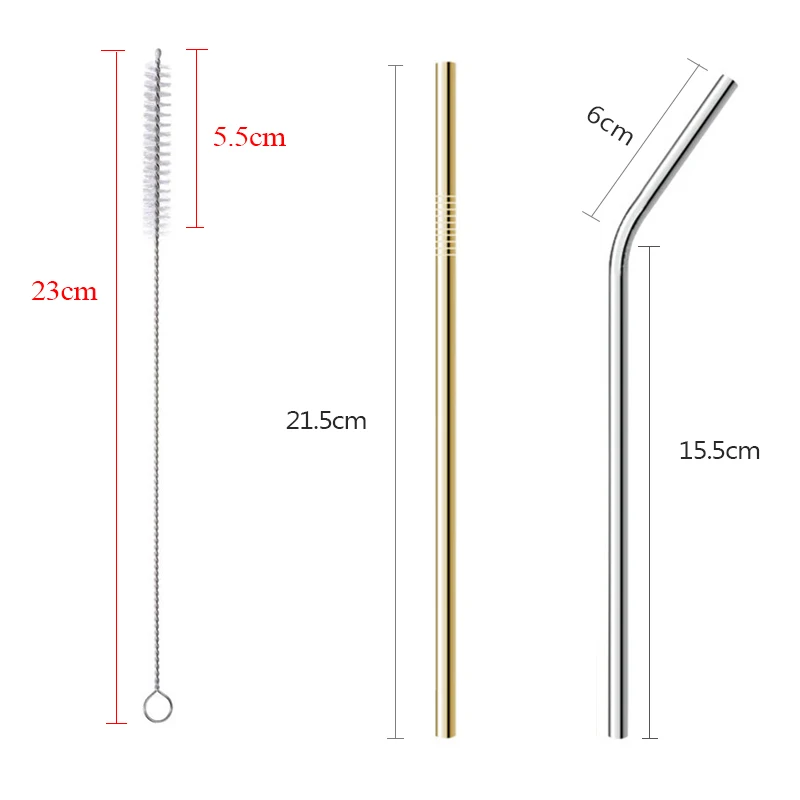 Многоразовая соломинка для питья из нержавеющей стали 304 металлическая прочная изогнутая прямая соломинка для напитков, чистящая щетка, сумка, красочный барный аксессуар