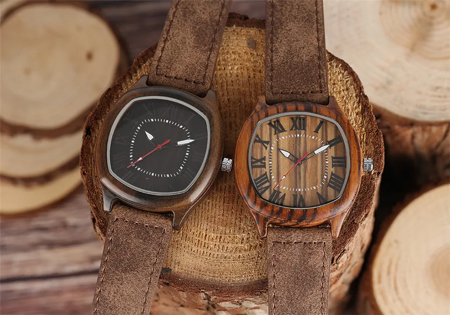 YISUYA Bamboo Wooden Watches Mens Creative Wood Wristwatch Analog Quartz Leather Vintage Roman Numerals Fashion Unique Clock Gifts Sport Casual Watch (35)
