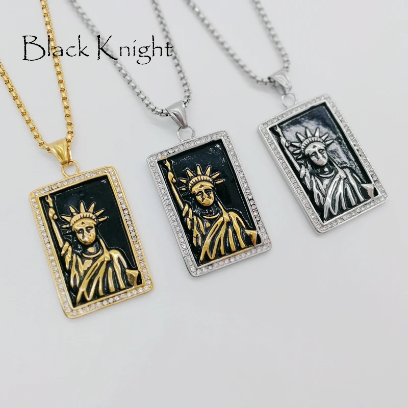 

2024 New America Rhinestones Statue of Liberty tag pendant necklace stainless steel Statue of Liberty hip hop necklace BLKN0653