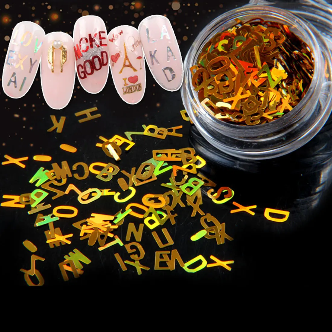 

Nails Decoration Glitter Tips Laser Letter Glitter for nails 3D Mixed Holographic Nail Pailette Flakes for Manicure Art