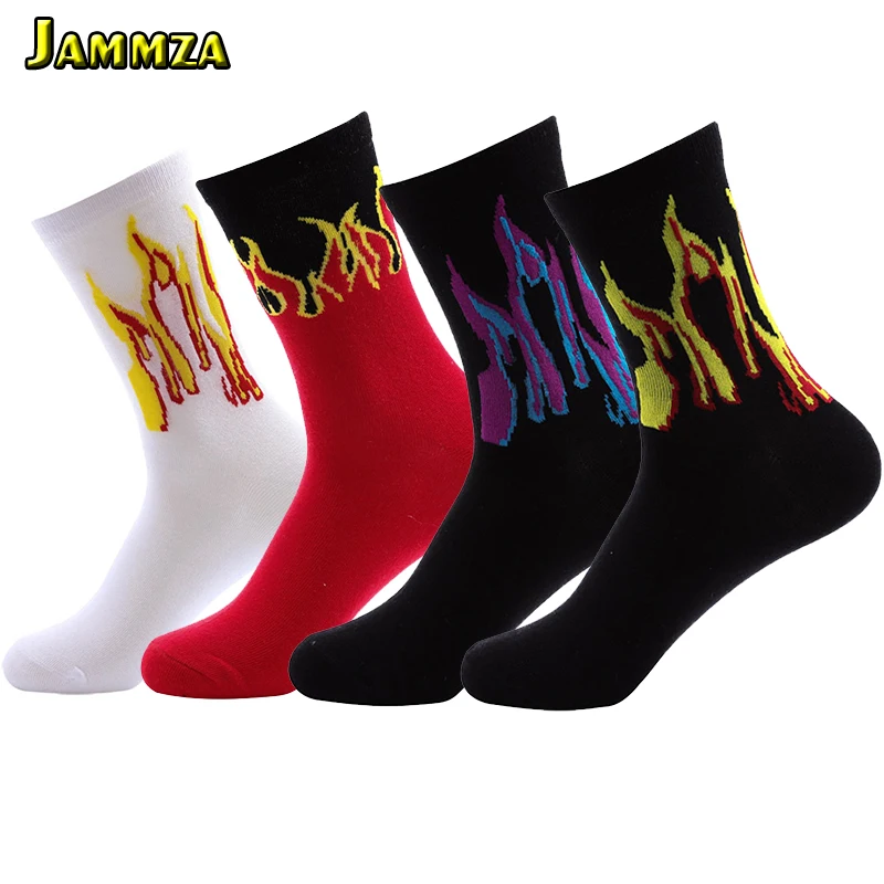 Мужские модные носки в стиле хип-хоп с рисунком красного пламени, длинные спортивные носки из хлопка