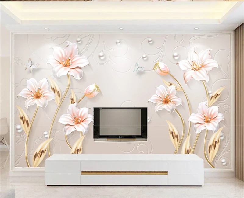 Customize Any Size 3D HD Print Embossed Stereo Modern Simple Flowers Rich Modern Simple Silk Mural Wallpaper
