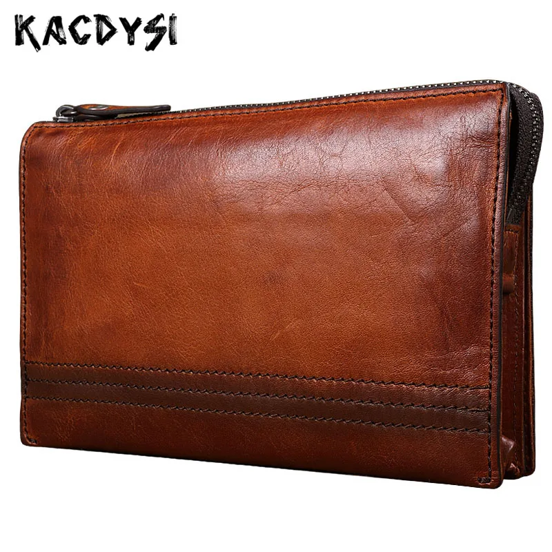 Genuine Leather Designer Vintage Mens Wallet Large Capacity Day Clutches Multifunction Zipper ...