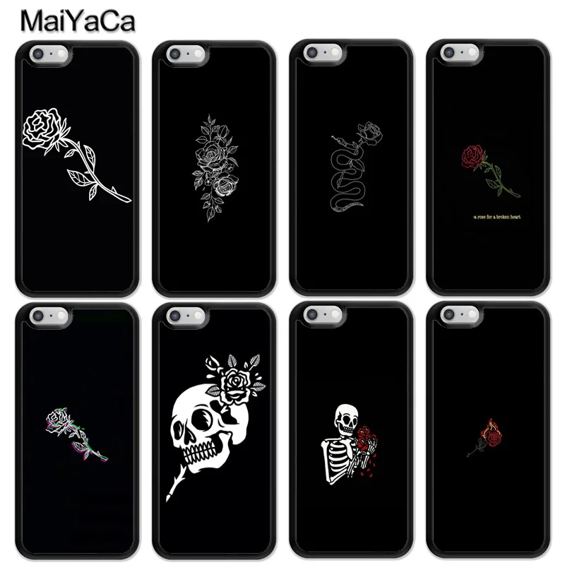 

MaiYaCa Black Artistic Abstract Rose Skull Phone Case For iphone 11 Pro MAX X XR XS MAX 6 6S 7 8 Plus 5 5S TPU Cover