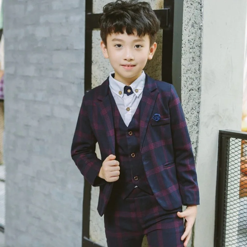 

2018 Autumn and Winter New Boys' Plaid Suit Suit with Cotton and Thickened Warm Suit for Children Boy Blazers and Suit