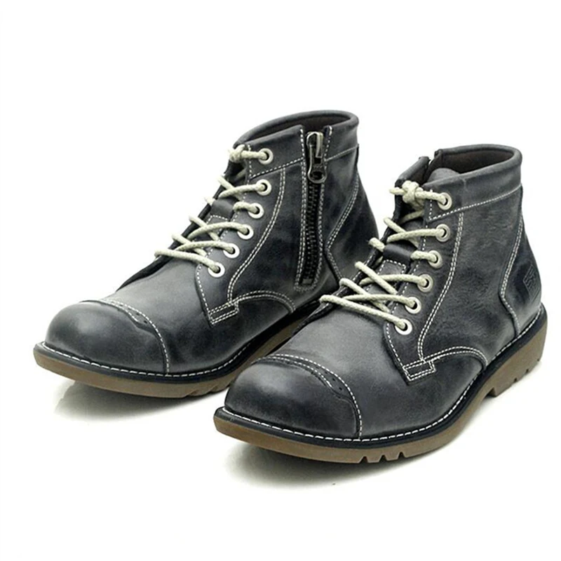 Размеры США; высокое качество; мужские ботильоны в стиле ретро; натуральная кожа; на шнуровке; с круглым носком; на молнии; Рабочая обувь; Мужская зимняя обувь