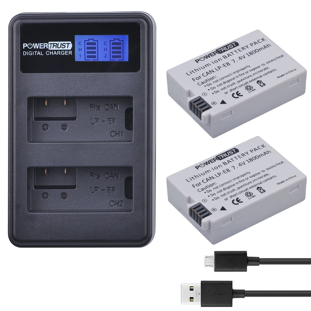 2x 1800mAh LP-E8 LPE8 LP E8 Camera Battery AKKU and Charger for Canon EOS 550D EOS 600D EOS 700D EOS Rebel T2i T3i T4i T5i X4 X5