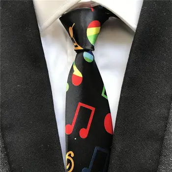 

Unique 5cm Fashion Skinny Necktie Black with Colorful Musical Notes Printed Ties for Party