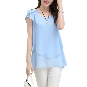 

2019 New Fashion Summer Plus Size Women Shirts Solid Color Short Sleeve Irregular Chiffon Casual Loose Lady Office Blouse Shirt