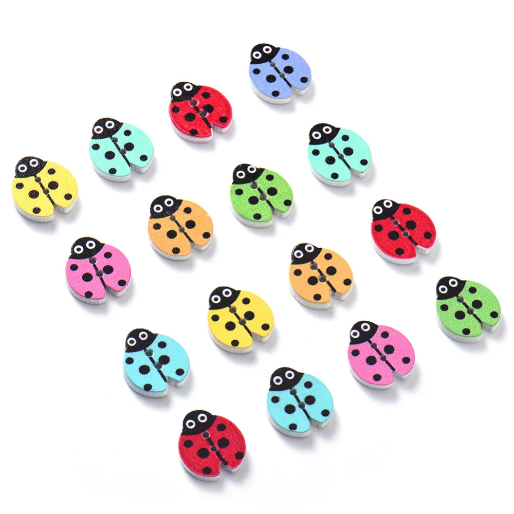 100Pcs/Lot Wooden Sewing Buttons Scrapbooking Insect Ladybug Mixed 2 Holes For Clothes DIY Crafts | Дом и сад