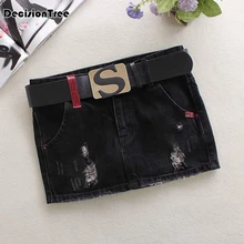 Женская джинсовая юбка с поясом, джинсовая юбка, Женская Асимметричная джинсовая юбка с высокой талией и карманами на пуговицах, повседневная юбка