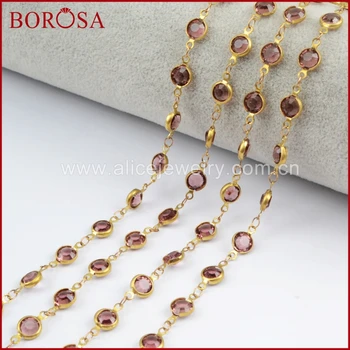 

BOROSA New Gold Color 7mm Light Purple Crystal Druzy Crystal Faceted Coin Rosary Chains for Necklace Drusy Beaded Chains JT190