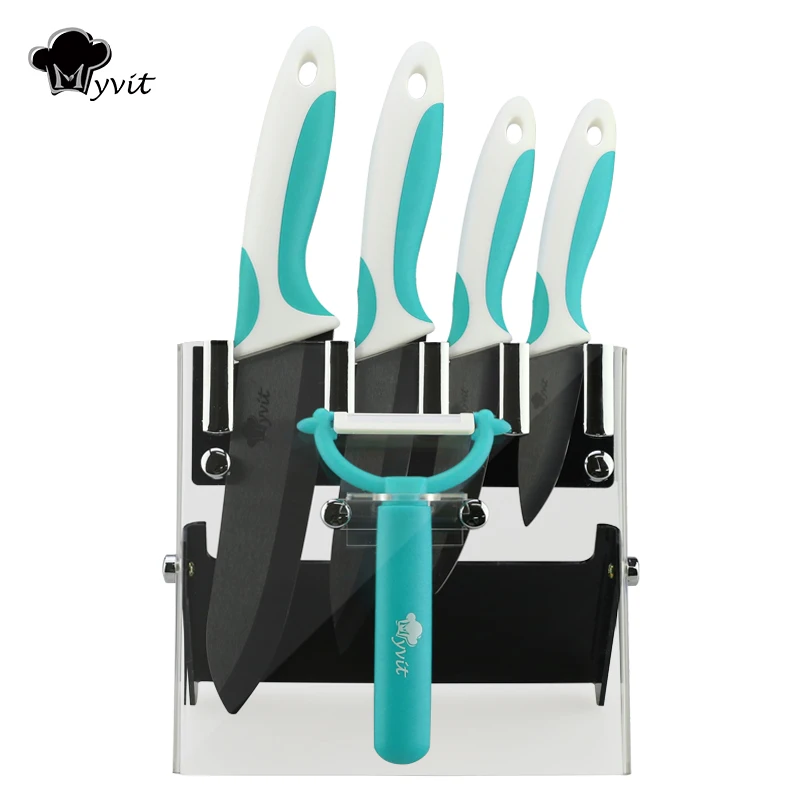 GREEN LAKE KNIFE SET Кухонные ножи с держателем " для очистки овощей 4" утилита " нарезка 6" нож шеф-повара+ Овощечистка+ держатель керамический нож черные лезвия кухонные ножи - Цвет: GREEN LAKE KNIFE SET