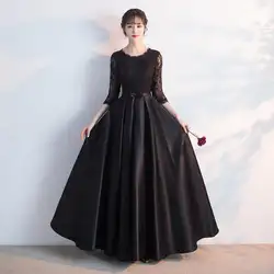 Пикантные черные сапоги кружево цветок Вечеринка платье Новинка 2019 года Леди Элегантный полной длины Cheongsam Плюс размеры S-XXXL тонкий улучшен