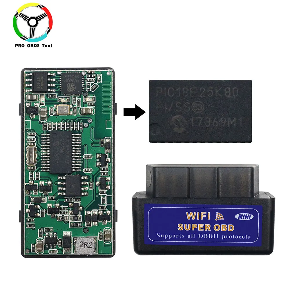 Супер Мини ELM327 V1.5 WiFi OBD2 ELM327 PIC18F25K80 чип ELM 327 1,5 Wi-Fi OBDII OBD для Android/Ios/Windows/PC - Цвет: Черный