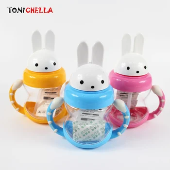 

240ml Baby Training Cups Cute Rabbit Silica Gel Straw Baby Water Feeding Learning Drinking Bottle With Handle Kids Cup BB5095