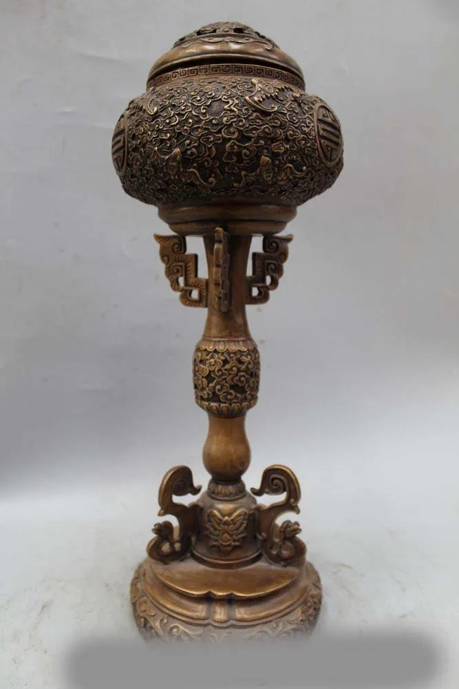 

17" China Chinese Dynasty Palace Purple Bronze Fu Incenser Burner Censer