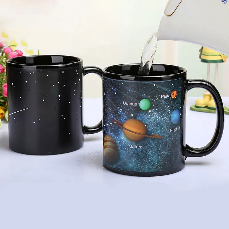 1Free shipping new arrival ceramic color changing coffee mug Heat senstive tea cup magic mugs supprised gift The solar system